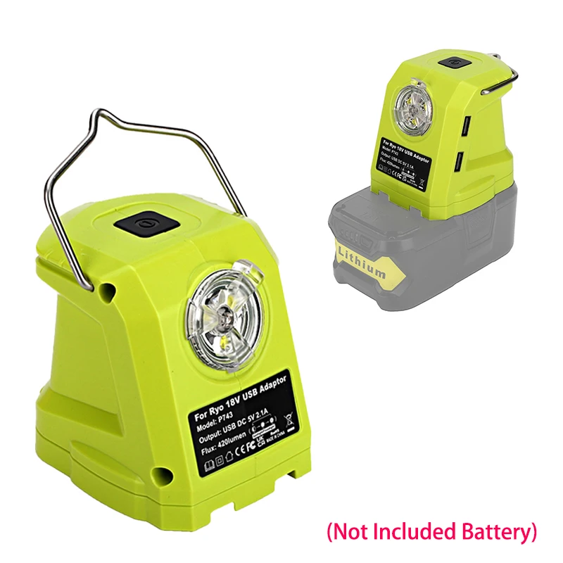 Linterna portátil con luz LED de trabajo de 420 lúmenes, Compatible con baterías de litio Ryobi/Craftsman de 18V, puertos USB duales y gancho - imagen 3