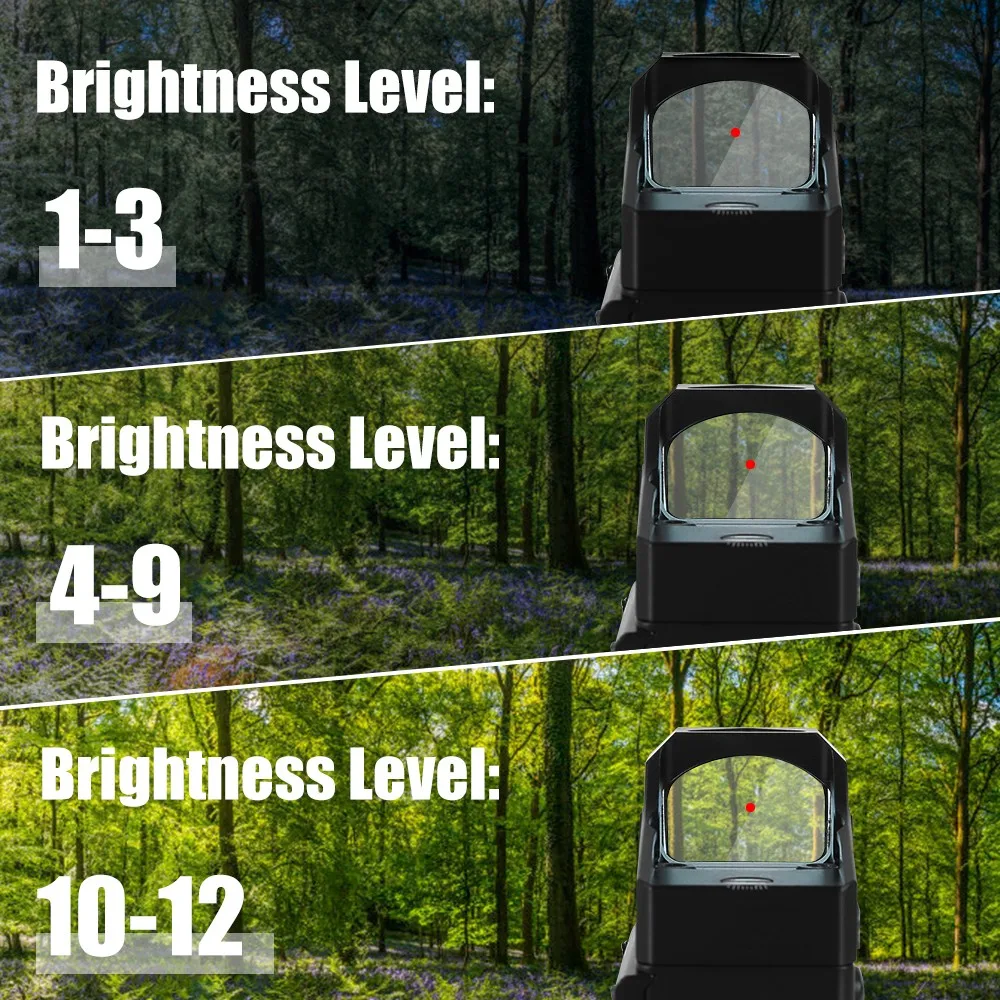 Mini mira telescópica táctica de punto rojo, pistola de reflejo MOA, 12 ajustes de brillo para monturas de riel de 20mm - imagen 3