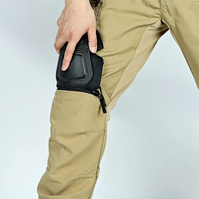 Pantalones Cargo tácticos para hombre, pantalones informales impermeables con múltiples bolsillos, resistentes al desgaste, al aire libre para senderismo, correr, monos caqui - imagen 5