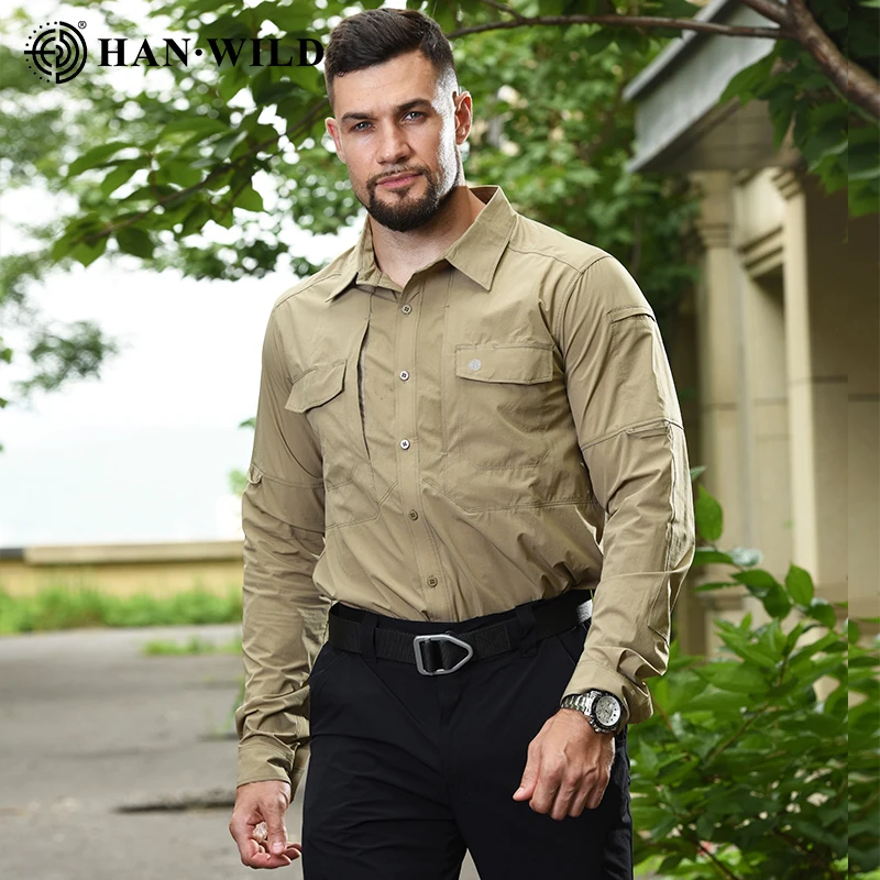HAN WILD-Camiseta de secado rápido para hombre, pantalones largos de escalada, traje de combate de entrenamiento táctico, ropa informal transpirable para senderismo - imagen 5