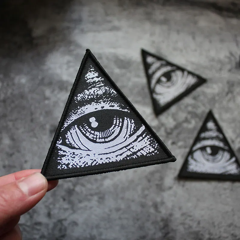 Parche de gancho y bucle con marca tejida "ojo de Dios", brazalete triangular, insignia de moral de ojo integral, parche bordado, pegatina para mochila táctica - imagen 5