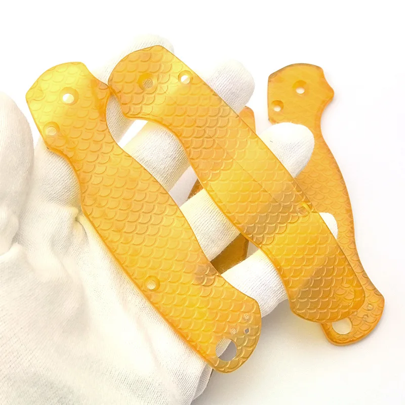 Escamas de mango de cuchillo plegables con patrón de pescado PEI transparente para cuchillos Spyderco genuino C81, periquito 2, piezas de bricolaje, 1 par - imagen 5