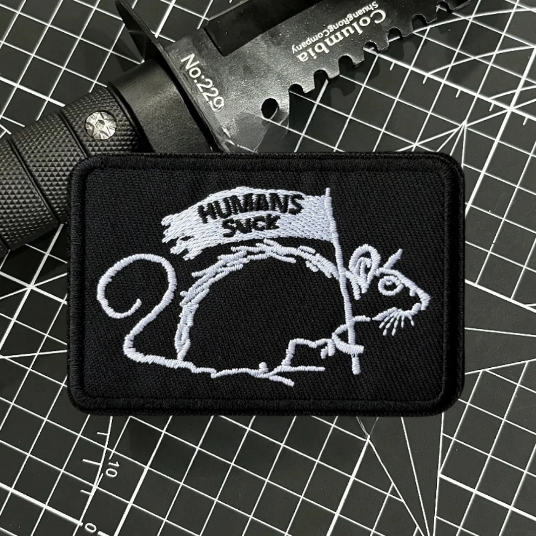 Parche de succión para humanos, insignia de moral táctica, parches de gancho y bucle bordados de ratón para ropa, mochila, pegatina decorativa militar - imagen 3