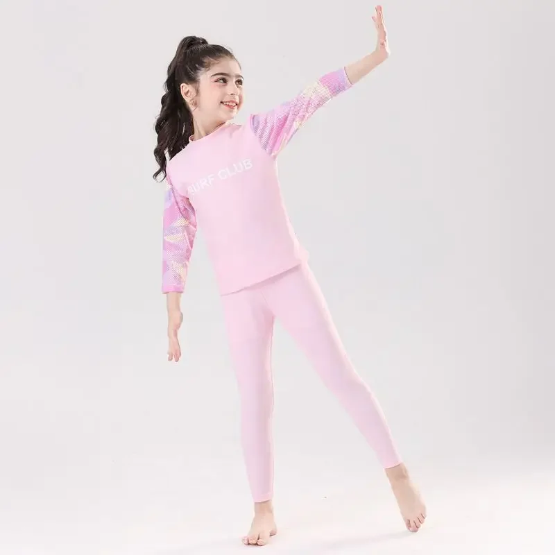 Tops de manga larga refrescantes para verano, conjuntos de natación para niños y niñas, camisetas con protección solar, pantalones cortos, trajes con almohadillas para el pecho desmontables, 3 uds. - imagen 2