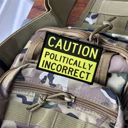 Parche táctico impreso "CAUTION" para ropa, insignia de moral, parche militar con gancho, pegatinas para mochila, brazalete