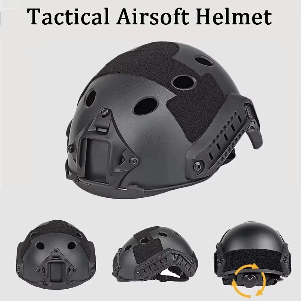 Conjunto de casco táctico rápido Airsoft con auriculares tácticos, casco Airsoft de malla cortada, cubierta de camuflaje, equipo protector de caza y combate - imagen 2
