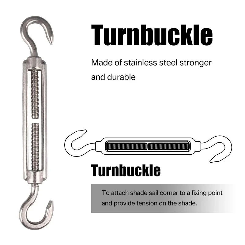 Accesorios de vela para sombra, kit de herrajes de acero inoxidable 304, almohadilla de cesta de flores, mosquetón de ojos, gancho de fijación, tornillo plateado - imagen 3