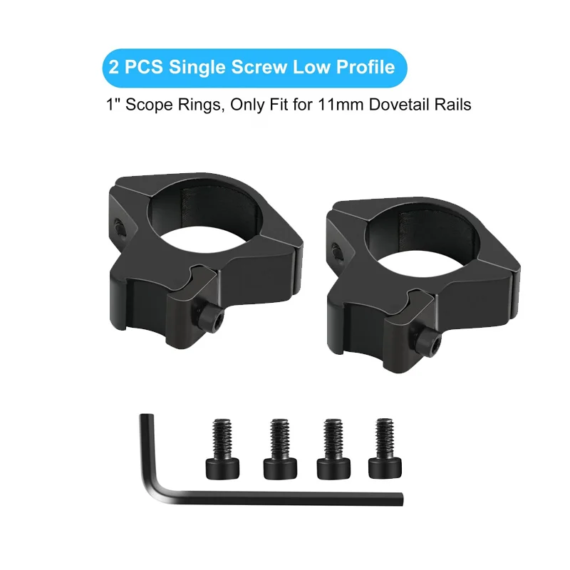 Accesorios para armas de juguete, anillos de cola de milano de 25,4 mm/1 pulgada, paquete de 2 anillos de montaje de alcance de perfil bajo para riel de cola de milano de 11 mm, óptica de caza - imagen 3