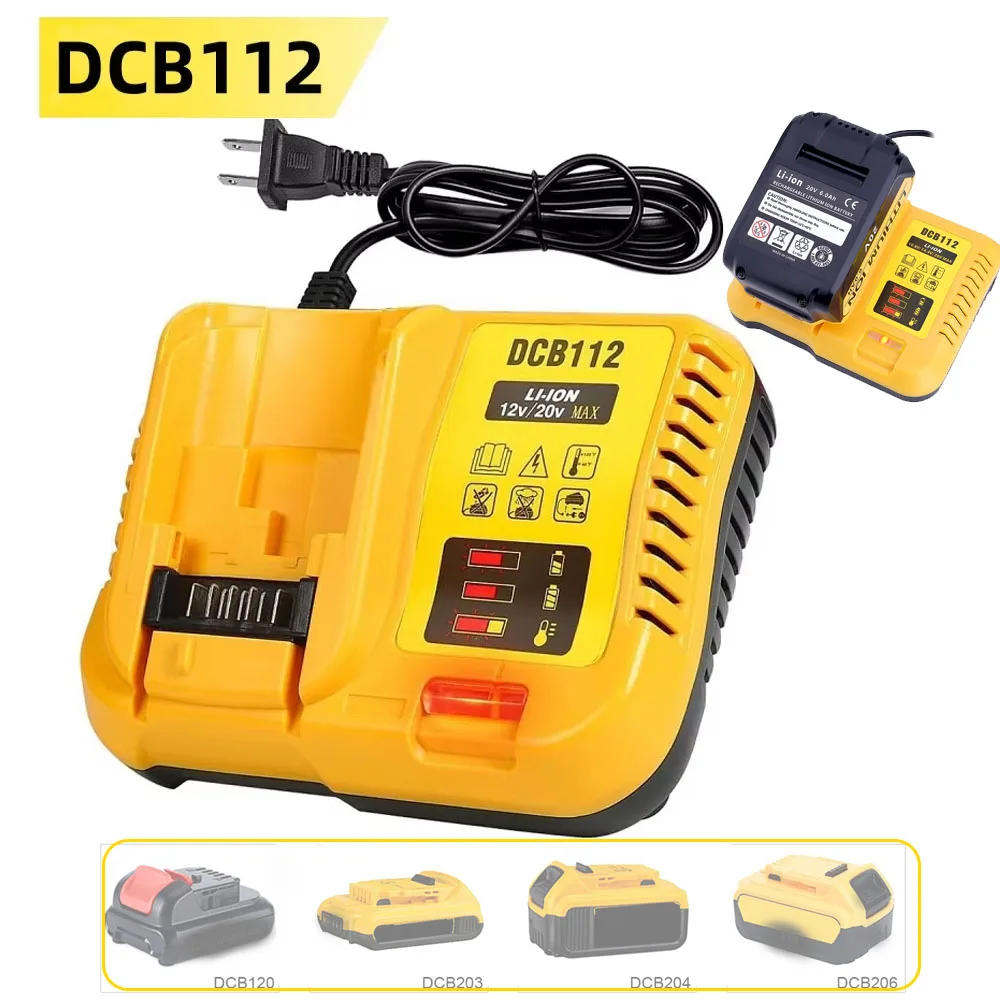 Cargador de batería DCB112 con reemplazo LED para batería Dewalt 10,8/12/14,4/20V DCB201 DCB200 DCB612 DCB609-2 DCB609 DCB606