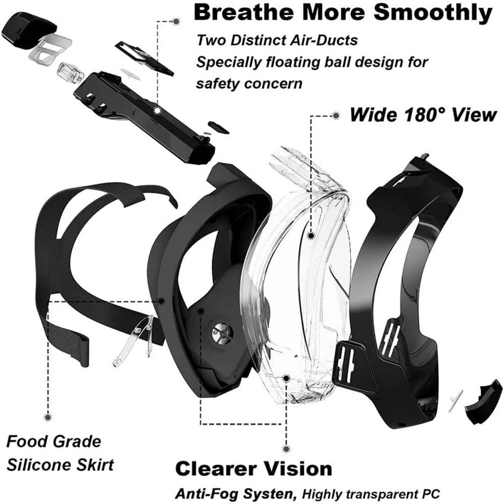 JSJM Máscara de snorkel de cara completa con soporte de cámara desmontable Snorkel Natación Máscara de buceo Vista amplia Anti-niebla Anti-fugas para adultos - imagen 4