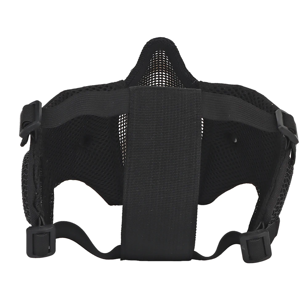 Máscara táctica de media cara, malla de acero con bajo contenido de carbono, transpirable, ajustable, protector para la oreja, Paintball Wargame CS Airsoft - imagen 4