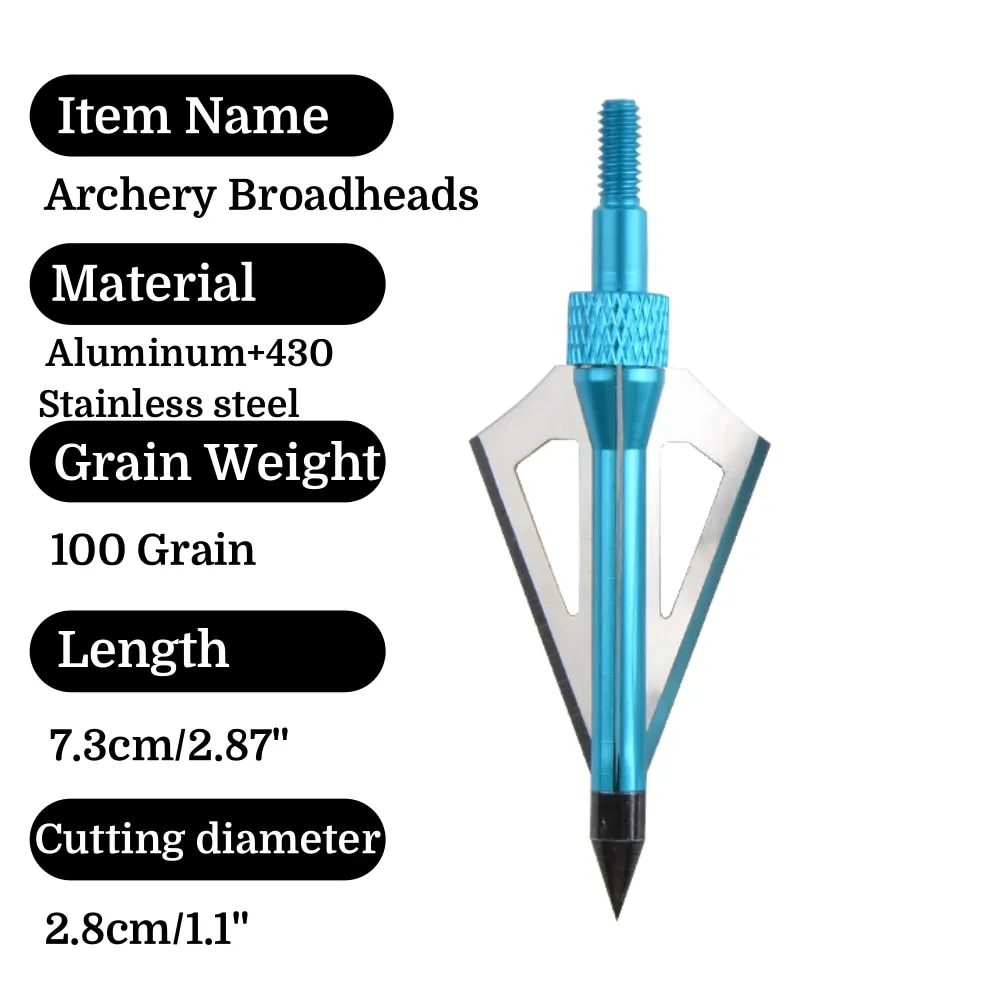 Punta de flecha de caza y tiro con arco, hoja de 100 granos, punta de flecha ancha con caja para tiro con arco, accesorios de práctica de objetivo de caza, 12 Uds. - imagen 2