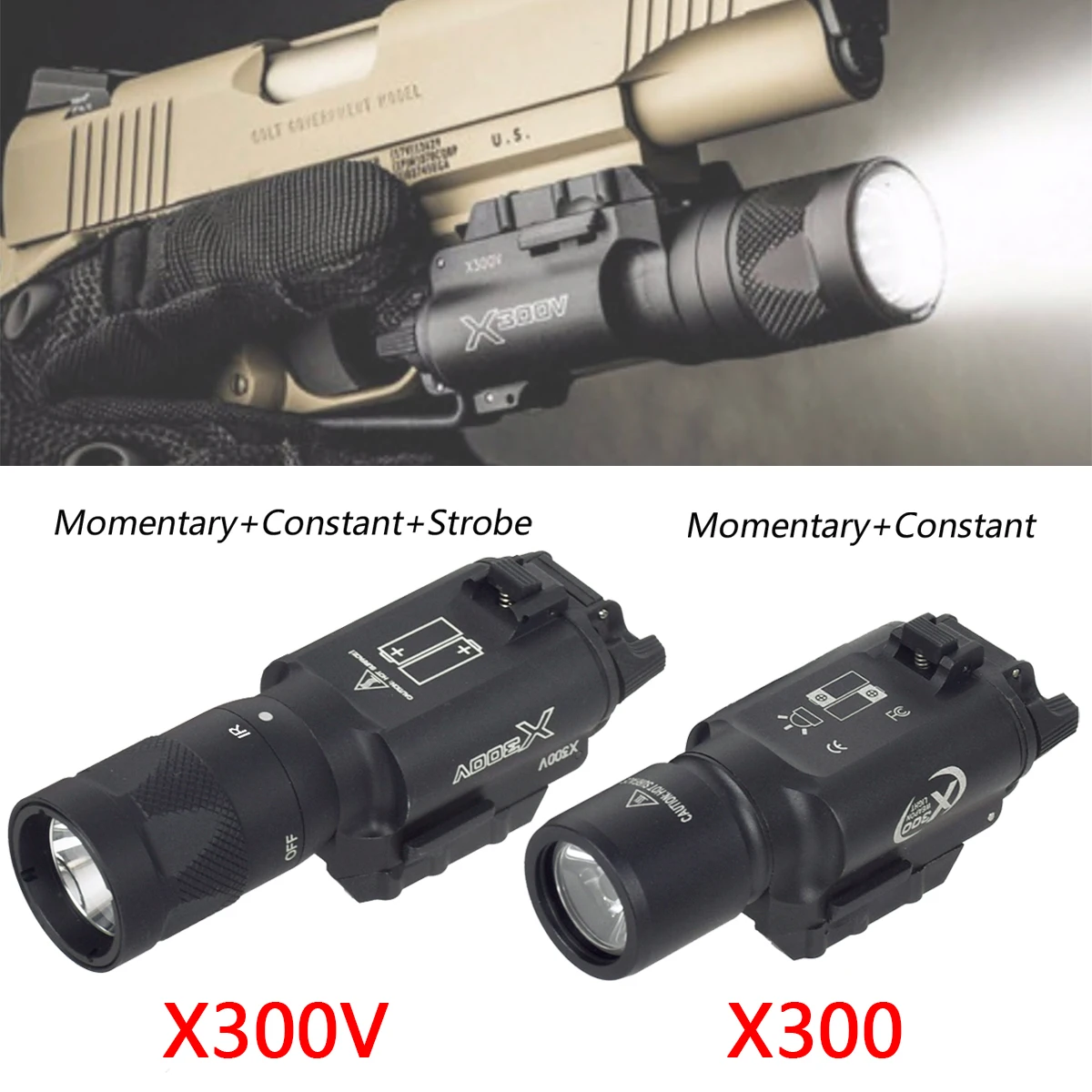 SF X300 X400 X400U Ultra linterna para Glock 17 19 arma X300V X400V luz LED estroboscópica X300V-IR antorcha de explorador de caza - imagen 5