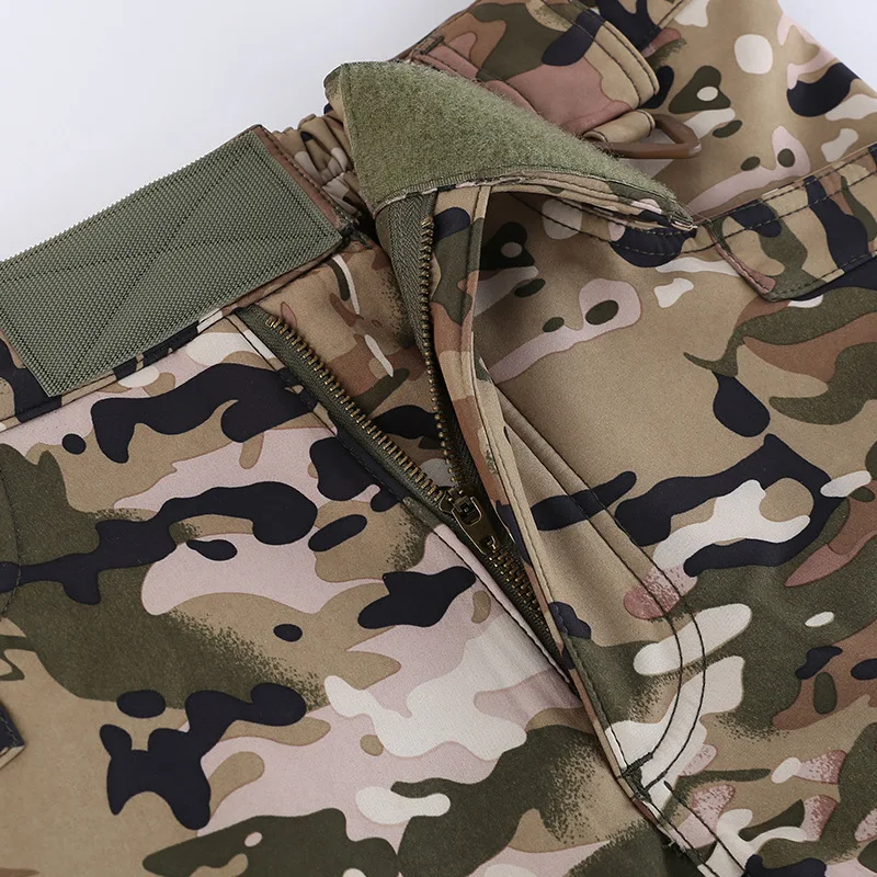 Pantalones térmicos de terciopelo de invierno para hombre, pantalones tácticos de camuflaje elásticos, pantalones completos de esquí y ciclismo a prueba de viento y agua suave - imagen 4