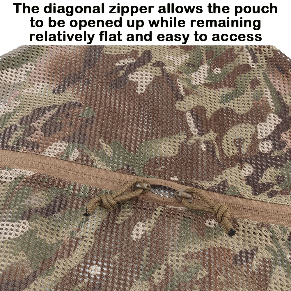 Bolsas de almacenamiento de red EDC de malla, organizador de bolsillo para herramientas de utilidad, cremallera bidireccional, equipo táctico Airsoft para acampar, 12x12 pulgadas - imagen 4