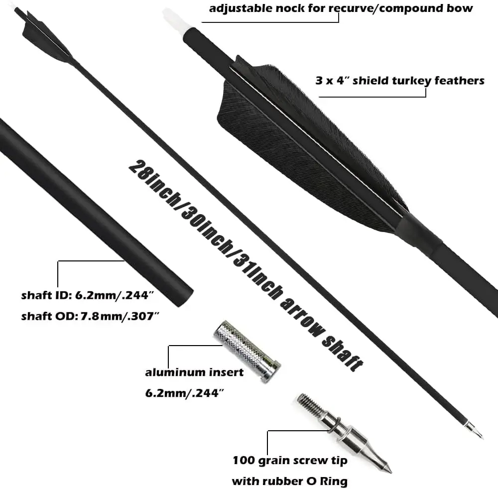 ‌ Flecha de carbono SP500 de 28 ''30'' 31'', con pluma de 4 pulgadas para arco compuesto recurvo al aire libre, accesorios de tiro de caza, 12 Uds. - imagen 2