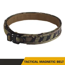 Cinturón táctico magnético para caza al aire libre, cinturón de doble capa, cinturón de batalla interior y exterior