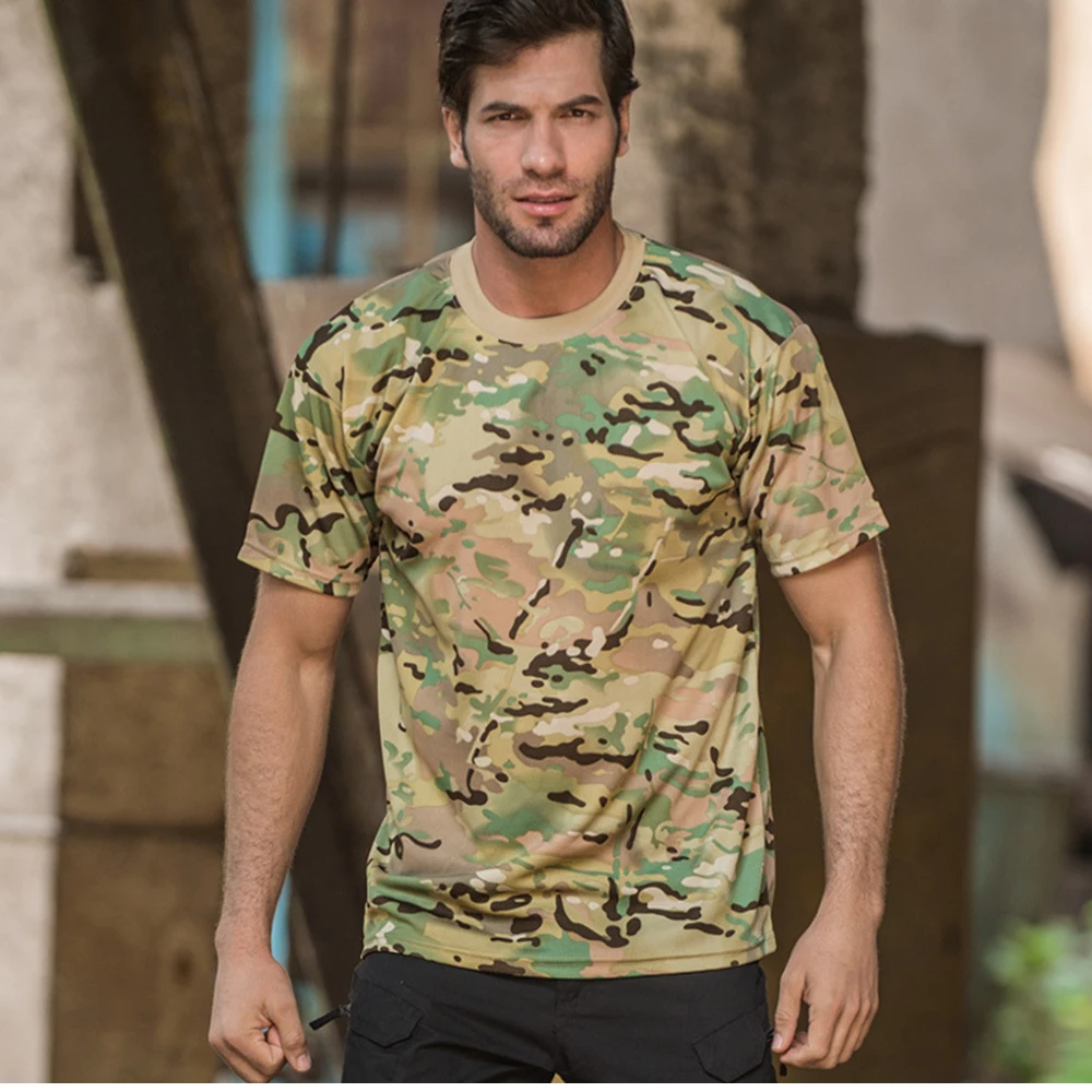 Camisetas de camuflaje 3D para hombre, camisa de manga corta con cuello redondo y secado rápido, Ideal para deportes al aire libre, senderismo y caza - imagen 5