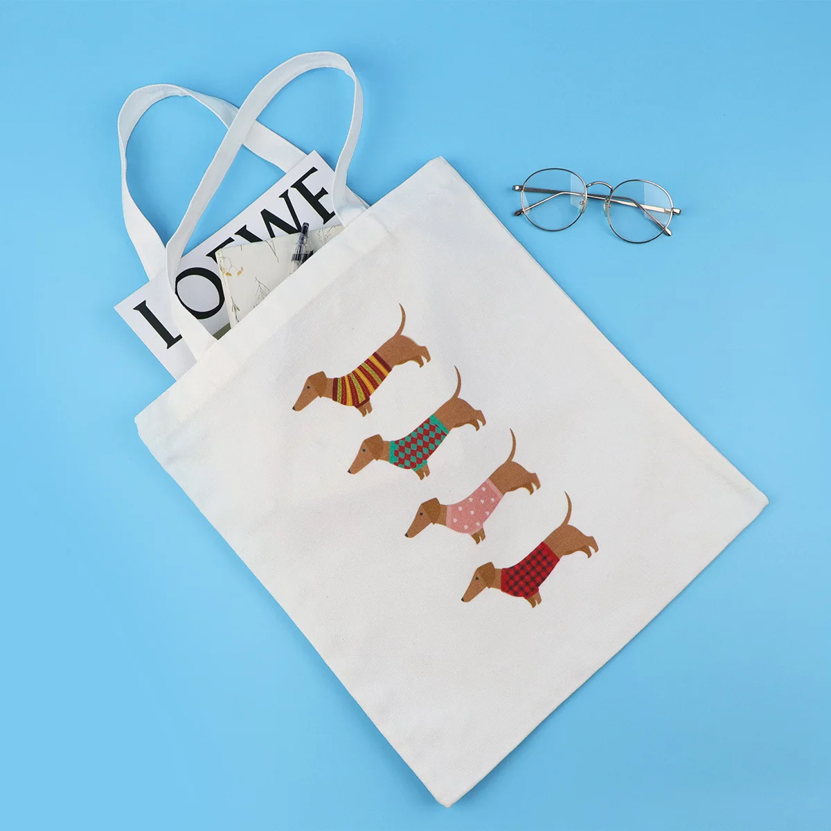 Bolso de mano de lona con perro de dibujos animados, bolso de compras para mujer, bolso de hombro de colegio plegable, bolsa de almacenamiento de moda - imagen 2