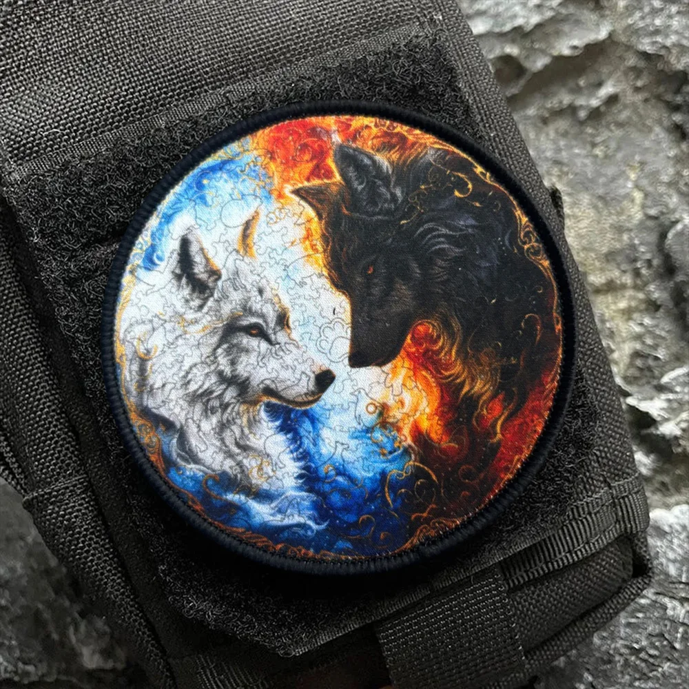 Parche táctico de moral de los lobos gemelos de hielo y fuego, parches militares con gancho, accesorios de aventura, chaleco, mochila, apliques adhesivos - imagen 4