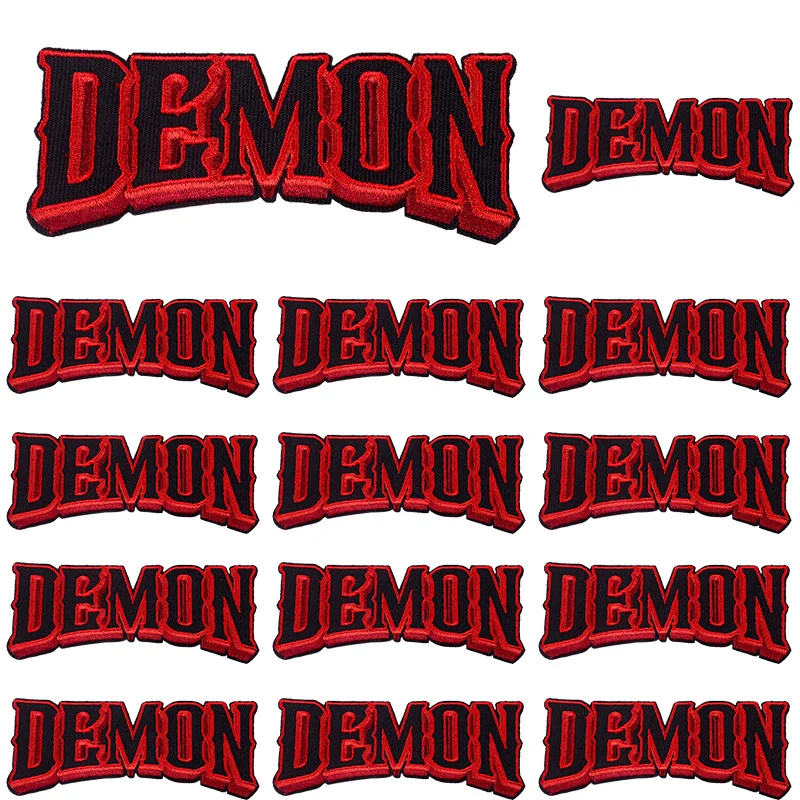 Prajna parches bordados con letras de demonio Punk para ropa, insignia de Calavera, parches de planchado para ropa, Parche de llama de roca DIY, 10 unids/lote - imagen 5