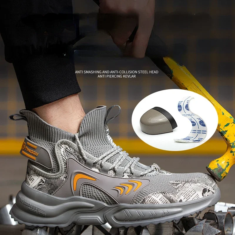 Botas de seguridad para hombre, botas con punta de acero, botas de seguridad para el trabajo a prueba de pinchazos de malla transpirable, calzado masculino, zapatillas de construcción - imagen 4