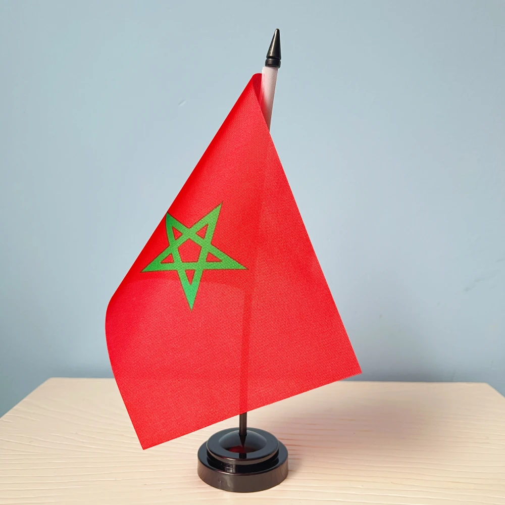 Escritorio de oficina Bandera de Marruecos Banner14x21cm El conjunto de exhibición de bandera del gabinete marroquí