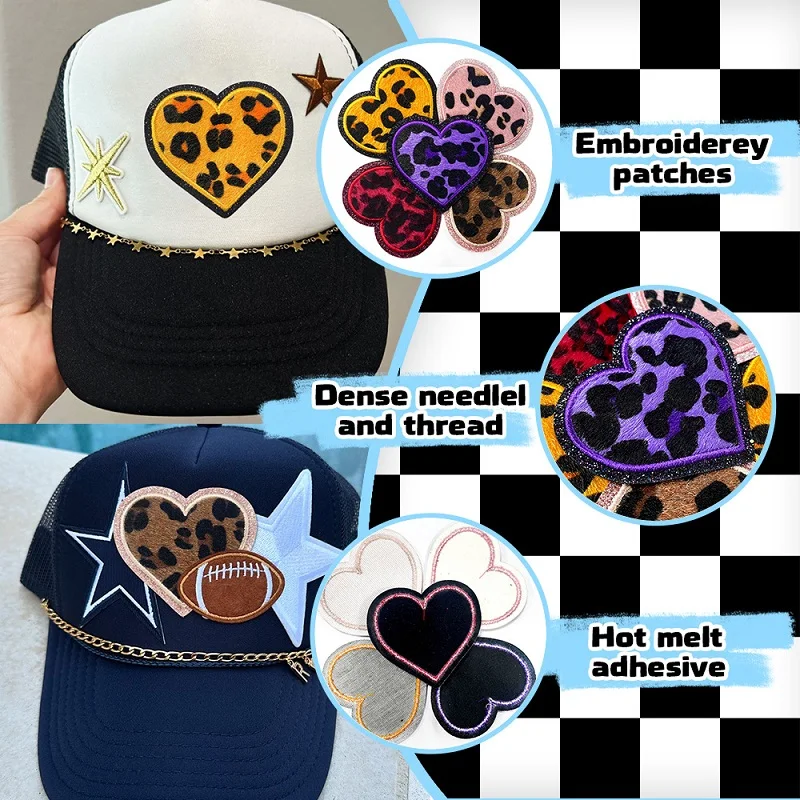 5 unids/set chaquetas sombreros coser/planchar parches bordados amor estampado de leopardo Gritt parche hierro en parches para ropa mochila DIY - imagen 3