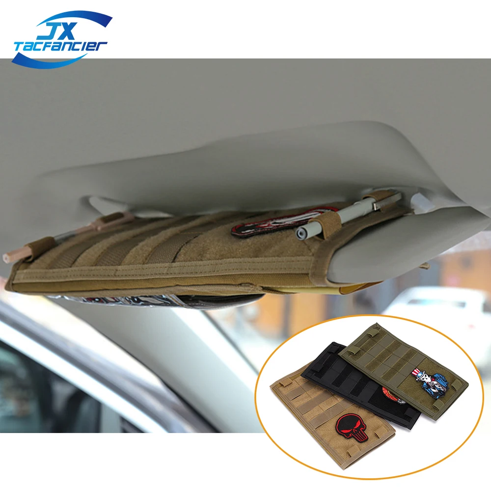 Panel organizador de visera solar para vehículo táctico, bolsa de almacenamiento de artículos diversos para coche de doble cara, bolsillo para herramientas de utilidad EDC