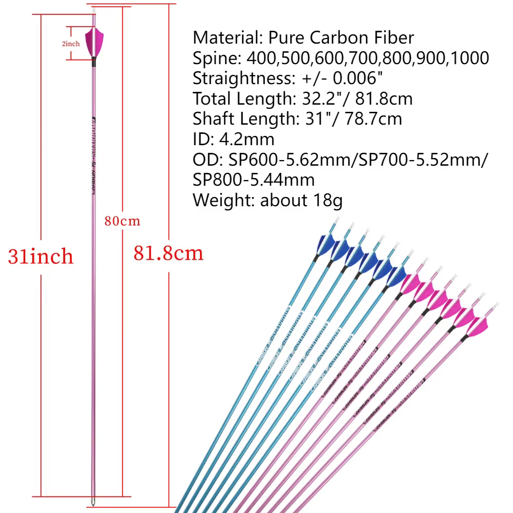 Flecha de carbono 31" para arco compuesto – Spine 400-1000 - imagen 3