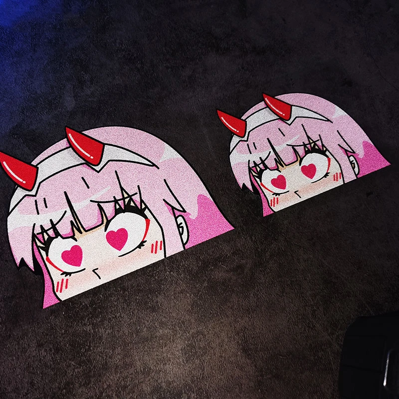 Pegatinas de ojos de amor rosa para coche, dibujos animados JDM Aanime, cuerpo reflectante impermeable, ventana, casco, puerta de motocicleta, parabrisas, decorar - imagen 3
