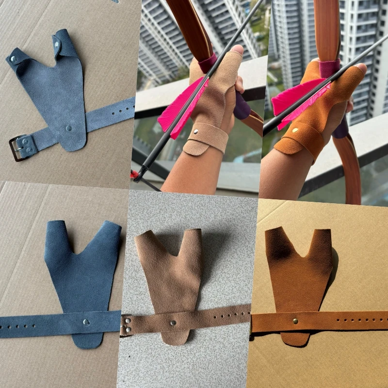 Guantes arquería cuero vacuno resistentes para tiro tradicional - imagen 4