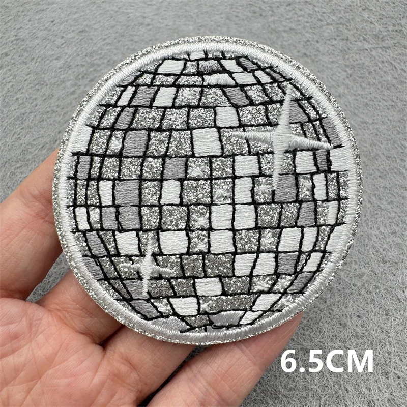 Parche bordado de cinta musical para planchar para ropa, parches fusibles DIY, bola de discoteca, corazón, patrón a cuadros, parche adhesivo, insignia - imagen 5