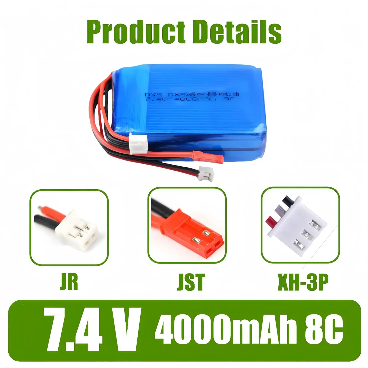 Batería Lipo recargable de 7,4 V, 4000mAh, 8C, 2S, con cargador para transmisor de control remoto Spektrum TX DX9 DX8 DX7 DX6E - imagen 2