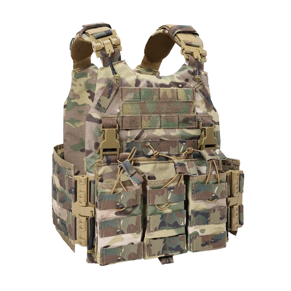 Chaleco táctico de combate Molle, portador de placa, 3 bolsas, 762, 5,56, armadura corporal de caza Airsoft, equipo de protección de nailon - imagen 4