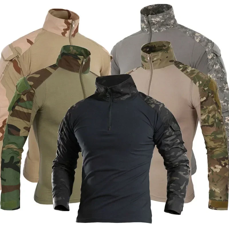 Camisa de combate militar táctico para hombre, camisas tácticas de algodón Ripstop de manga larga con cremallera 1/4, camisetas Airsoft para acampar y senderismo - imagen 3