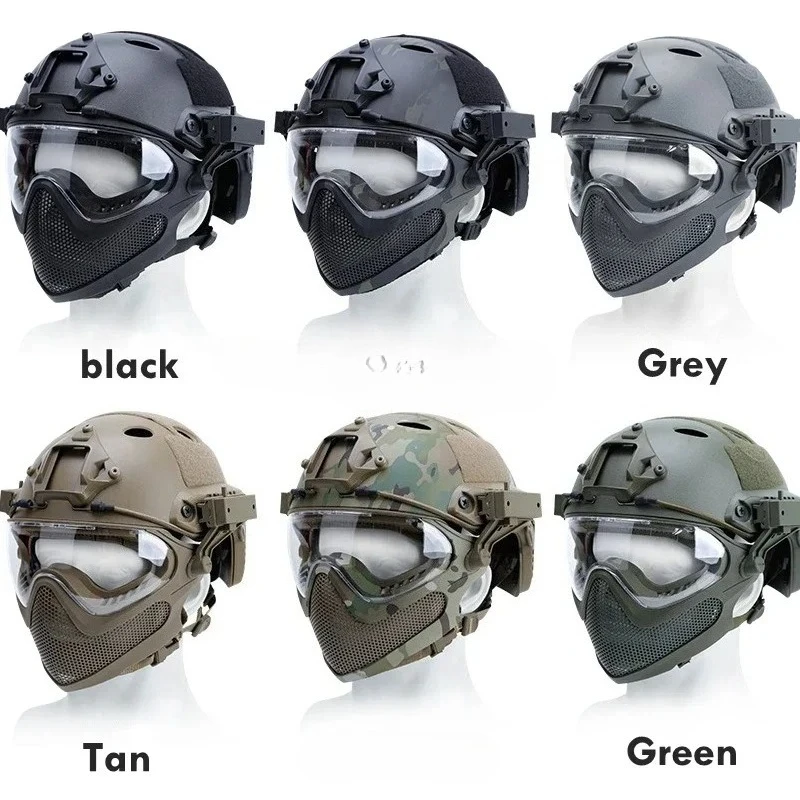 Casco táctico + máscara + juegos de gafas, casco de Paintball Airsoft para exteriores con gafas, cascos FAST PJ, juego CS, protección facial completa - imagen 2