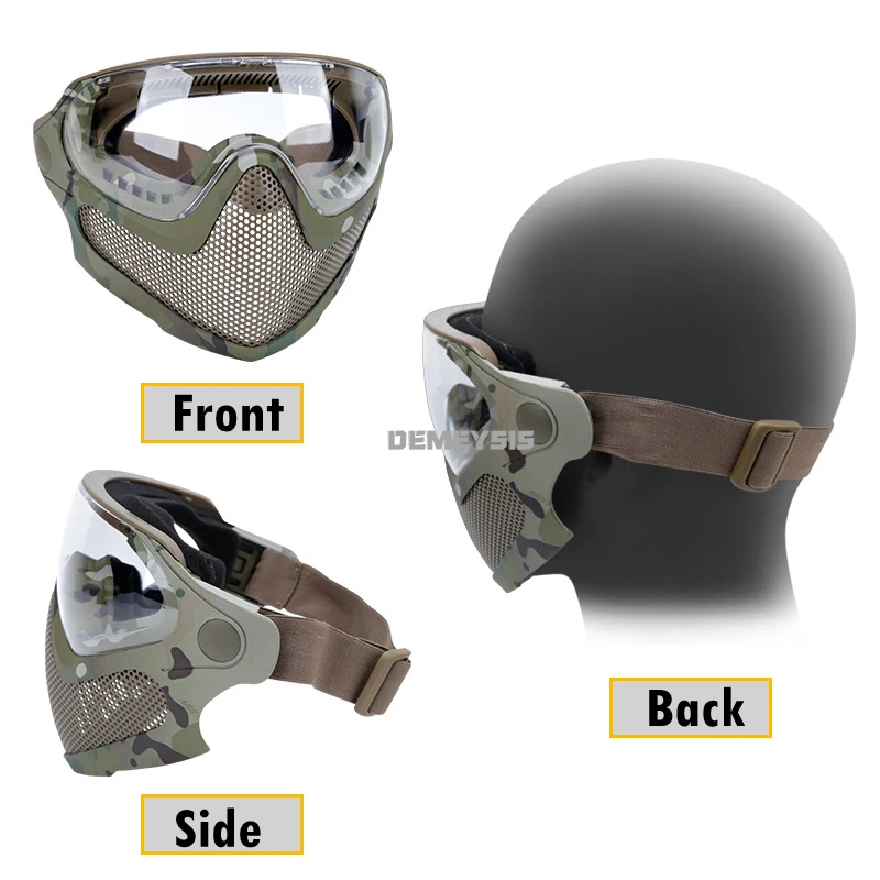 Máscara facial completa de Paintball con 3 lentes Airsoft CS tiro malla de acero protección transpirable cabeza usando casco máscaras equipo de caza - imagen 5