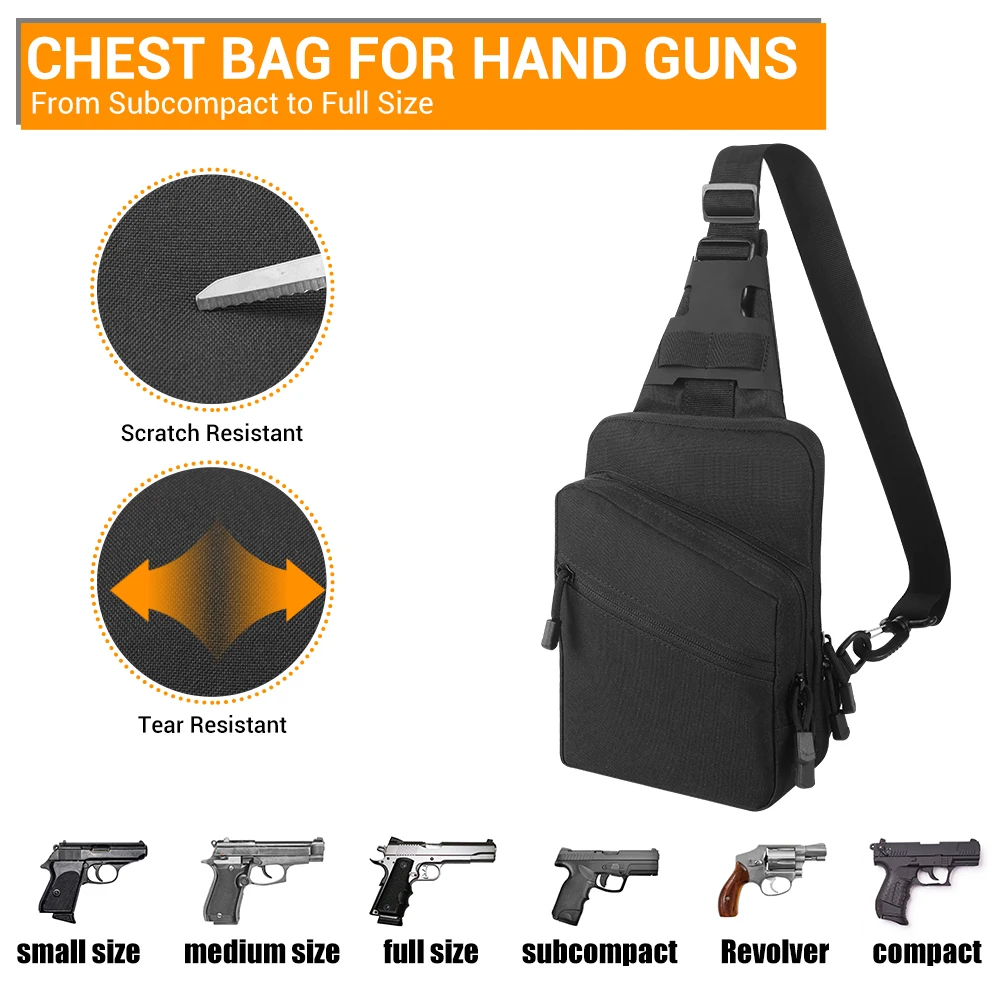 Bolsa de hombro para pistola al aire libre, funda de pistola de transporte oculta, bolso cruzado de pecho para hombre con soporte para pistola, bolsa EDC para caza y senderismo - imagen 5