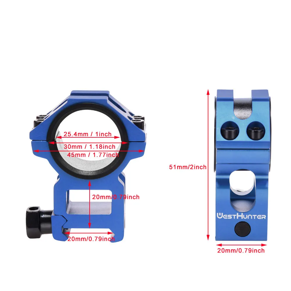 WestHunter-montura para mira telescópica Picatinny de alto perfil, anillos de riel de 20mm, 25,4 MM/30MM de diámetro, accesorios de tiro - imagen 3