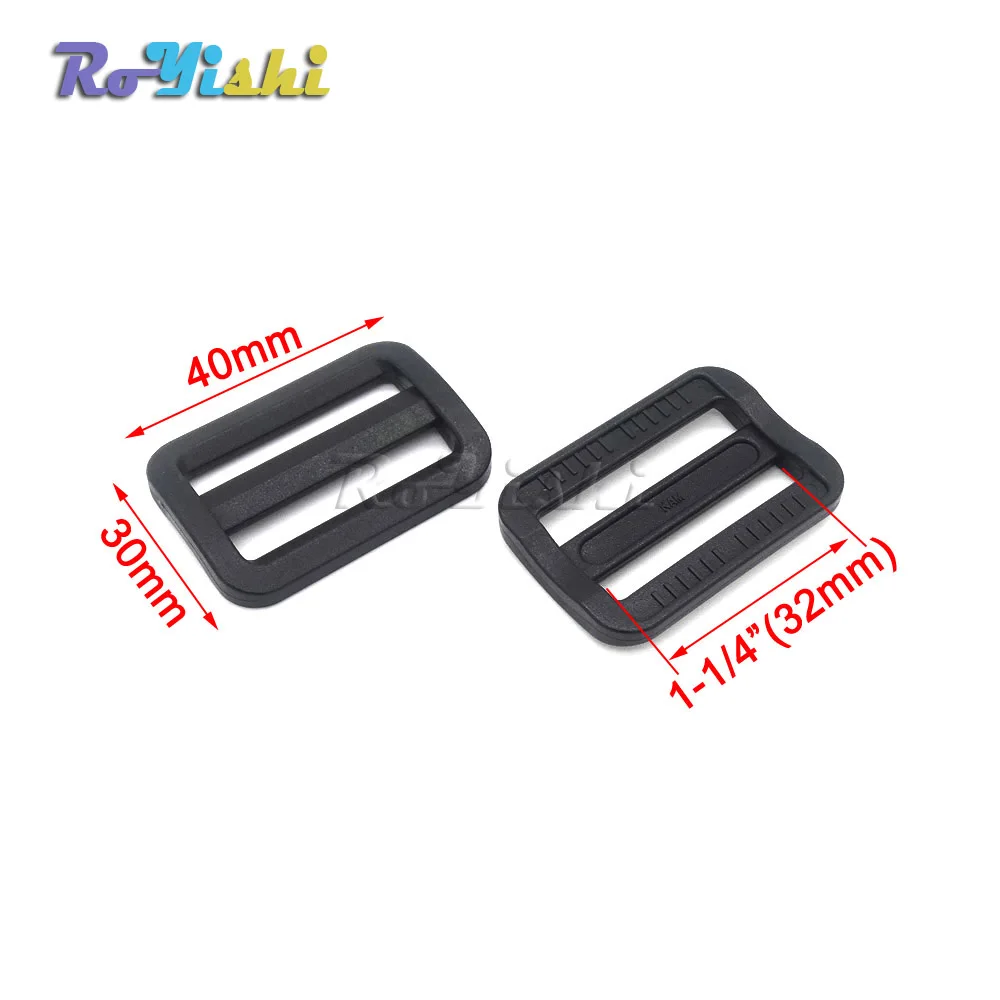 100 unids/pack plástico negro curva tri-deslizador hebilla ajustable para correas de bolsas - imagen 5