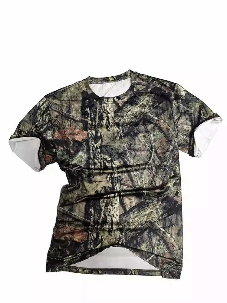 Camisa deportiva de secado rápido antisudor de poliéster de seda helada elástica de manga corta para caza y pesca de camuflaje de jungla con protector solar de verano - imagen 5