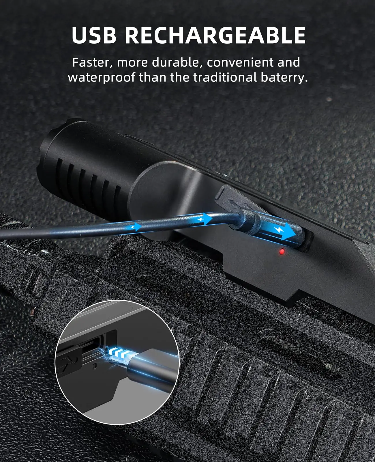 Linterna de 1600 lúmenes para Rifle táctico, Combo láser verde claro con modo estroboscópico de riel Picatinny recargable por USB - imagen 3