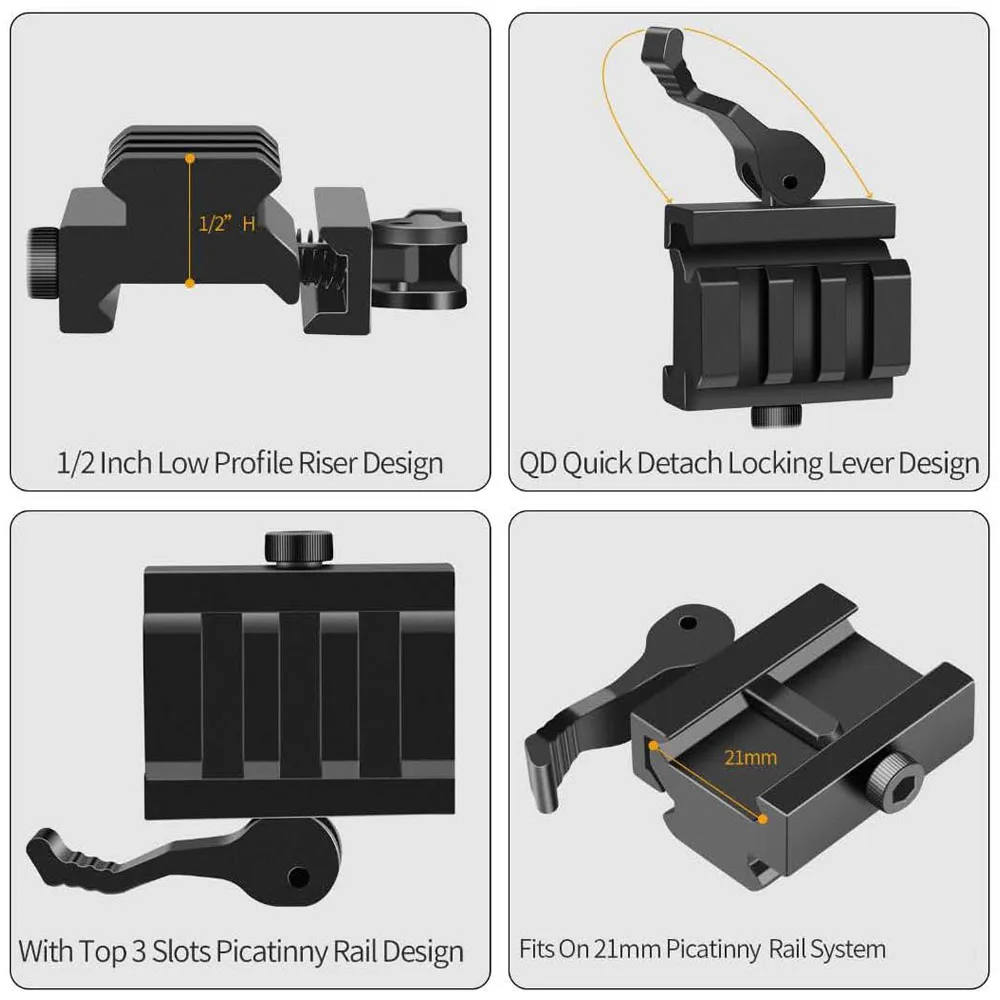 Montaje elevador Picatinny de 3/5 ranuras, adaptador de montaje elevador de riel QD de perfil bajo con bloqueo de palanca de liberación rápida, rieles Picatinny para miras - imagen 2