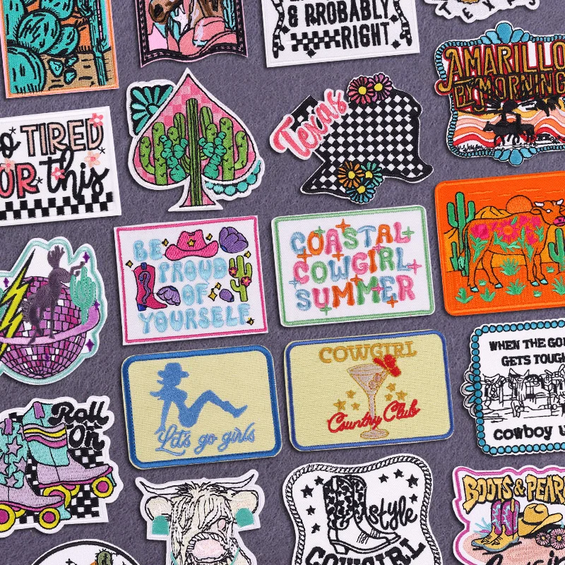 Parche de vaquera de verano, parches para planchar para ropa, pegatina, parches bordados de dibujos animados/Cactus en ropa, apliques para coser/fusibles DIY
