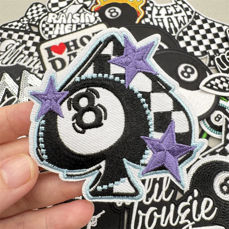 27 unids/lote parches bordados en blanco y negro para chaqueta, sombrero, pegatinas para planchar, costura DIY, insignias de decoración de ropa número único 8 - imagen 3