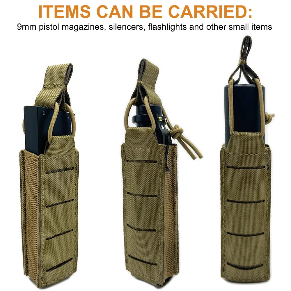 Bolsa táctica para revistas de pistola, bolsa individual extendida de 9mm, herramienta Molle, linterna, soporte para antorcha, accesorios de caza Airsoft - imagen 3