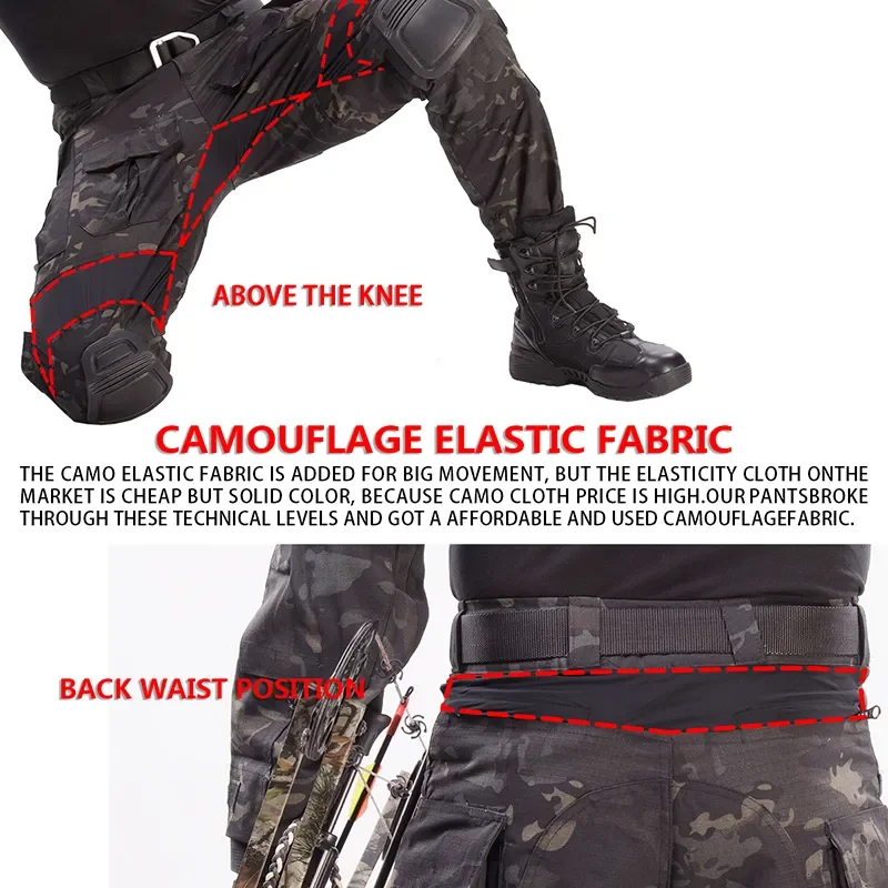 Trajes tácticos con capucha para hombre, camisa con pantalones, uniforme de senderismo al aire libre, almohadillas, ropa de caza, escalada, Camuflaje, Camping, Paintball - imagen 5