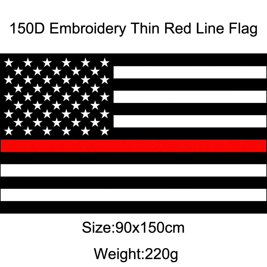 Bandera americana bordada 150D de 90x150 CM, línea azul fina, línea roja fina, línea verde, banderas de doble línea americanas en blanco y negro - imagen 4