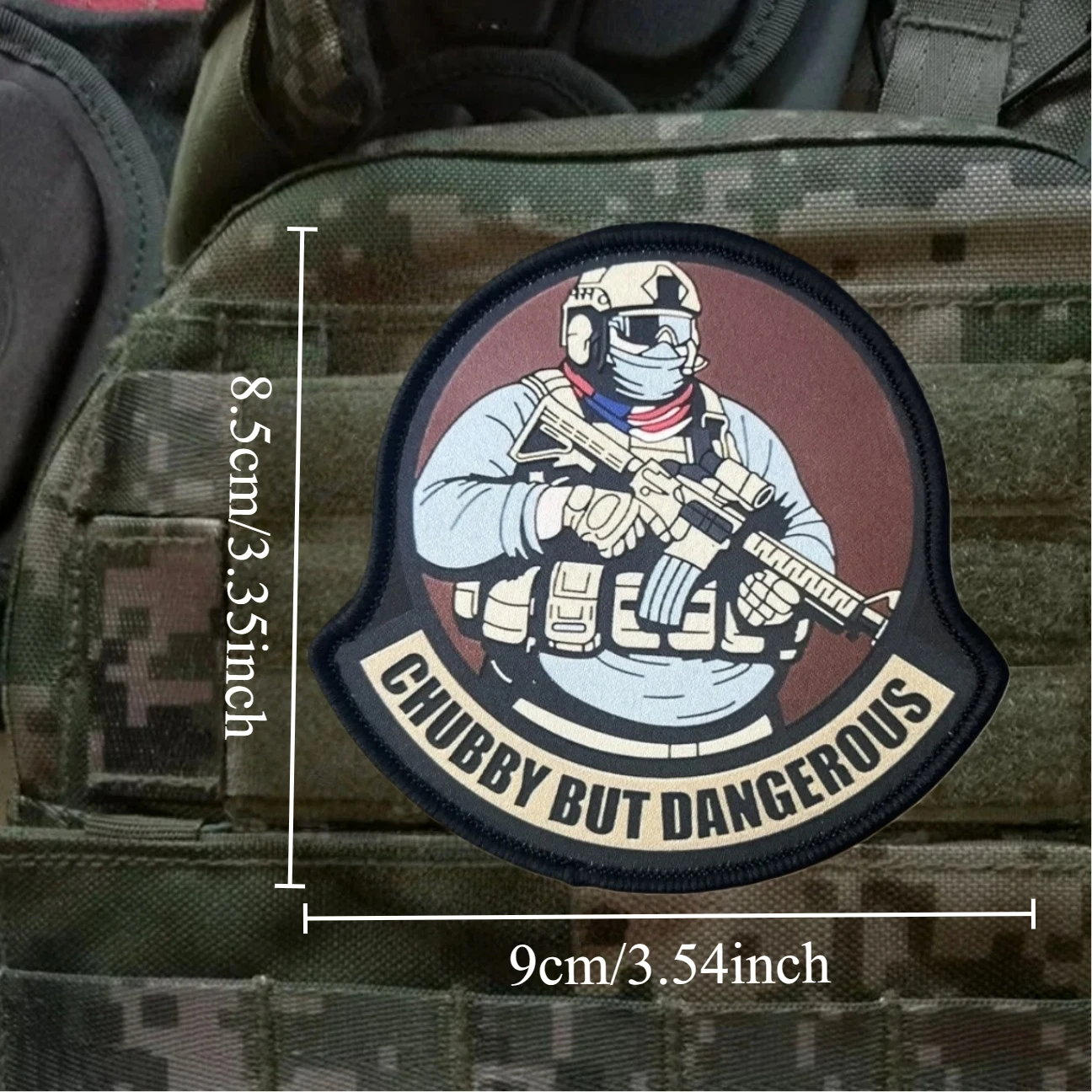 CHUBBY BUT DANGEROUS Insignia de moral de soldado gordo, parches impresos, apliques tácticos militares personalizados, pegatinas para mochila con gancho y bucle - imagen 3